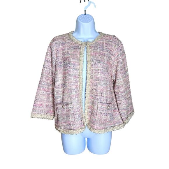 Alfred Dunner Jackets & Blazers - Alfred Dunner Petite Small PS P S Tweed Textured Ivory Pink Blazer Dress Jacket